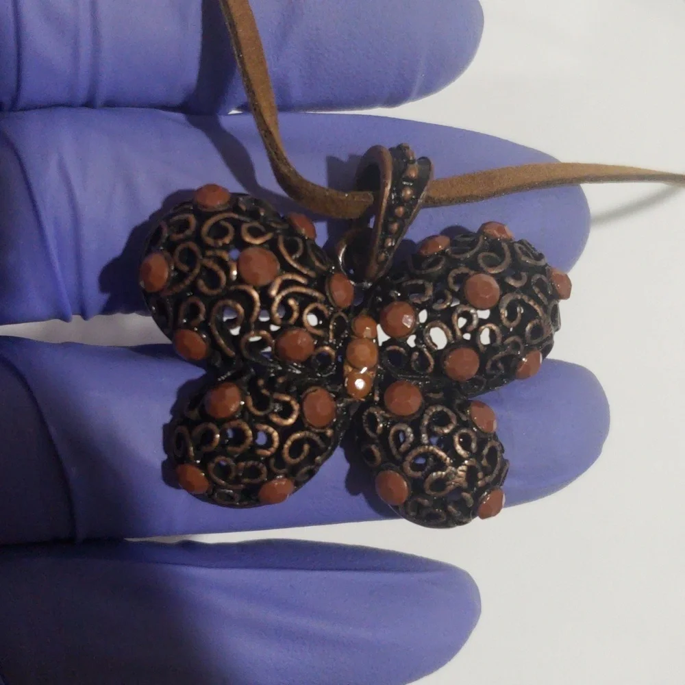 Brown Cord Filigree Butterfly Design Pendant Necklace - Women's Fashion Jewelry